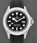 Yachtmaster 42mm in White Gold with Diamond Bezel on Black Oysterflex Rubber Strap with Black Dial