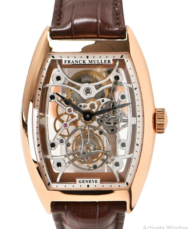 Cintree Curvex Tourbillon 55mm in Rose Gold on Brown Alligator Leather Strap with Skeleton Dial