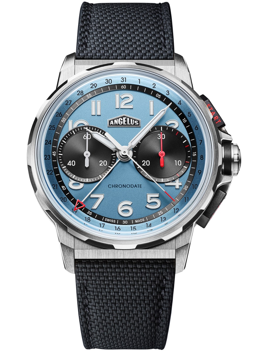 Chronodate 42.5mm in Titanium on Black Rubber Strap with Storm Blue Dial