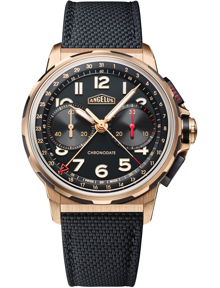 Chronodate 42.5mm in Red Gold  on Black Rubber Strap with Velvet Black Dial