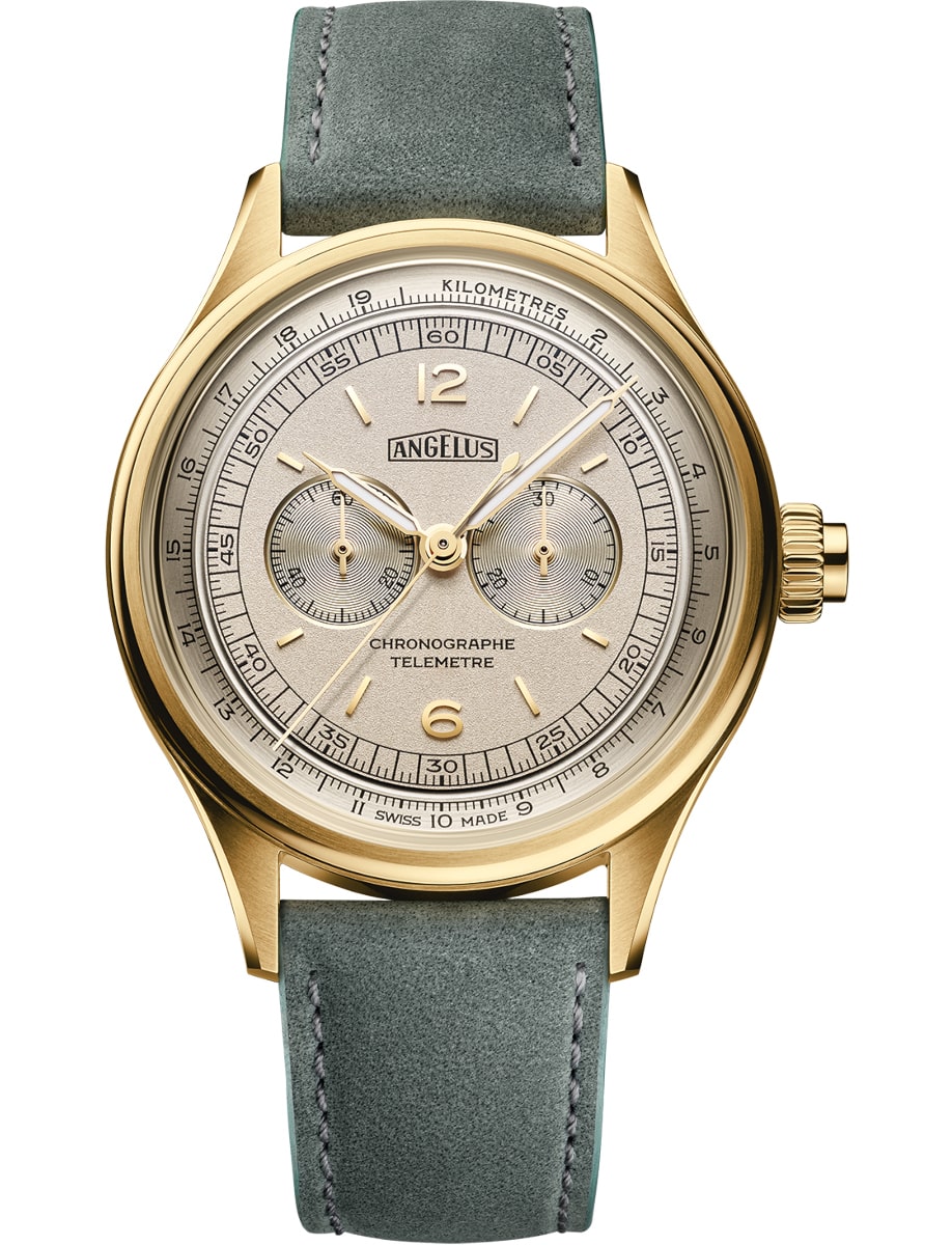 La Fabrique Chronographe Telemetre 37mm in 18K Yellow Gold on Calfskin Leather Strap with White Dial