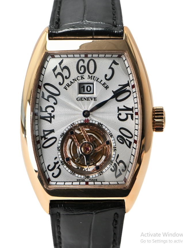 Cintree Curvex Tourbillon Jump Hour 50mm in Rose Gold on Black Alligator Leather Strap with Silver Dial