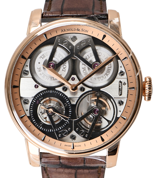 Constant Force Tourbillon Dead Beat Seconds 46mm in Rose Gold on Brown Alligator Leather Strap with Skeleton Dial