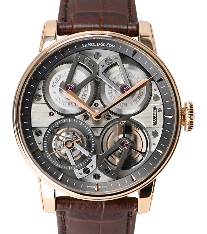Constant Force Tourbillon Dead Beat Seconds 46mm in Rose Gold on Brown Alligator Leather Strap with Skeleton Dial - L.E 28 pcs