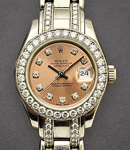 Masterpiece 29mm in White Gold with Diamond Bezel on Bracelet with White Pink Diamond Dial