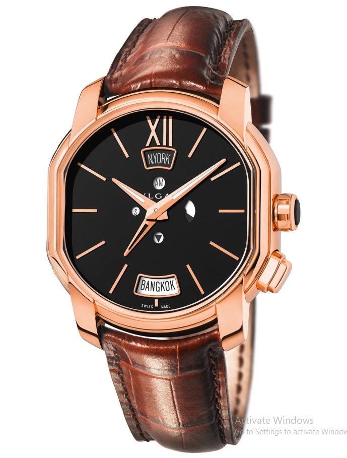 Daniel Roth Hora Domvs Dual Time 45mm in Rose Gold on Brown Alligator Leather Strap with Black Dial