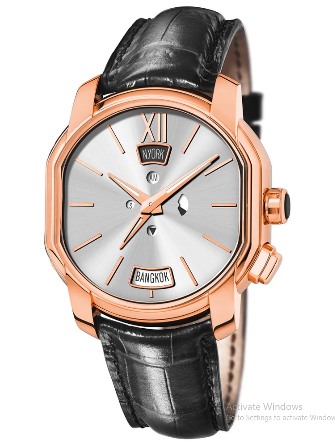 Daniel Roth Hora Domvs Dual Time 45mm in Rose Gold on Black Alligator Leather Strap with Silver Dial