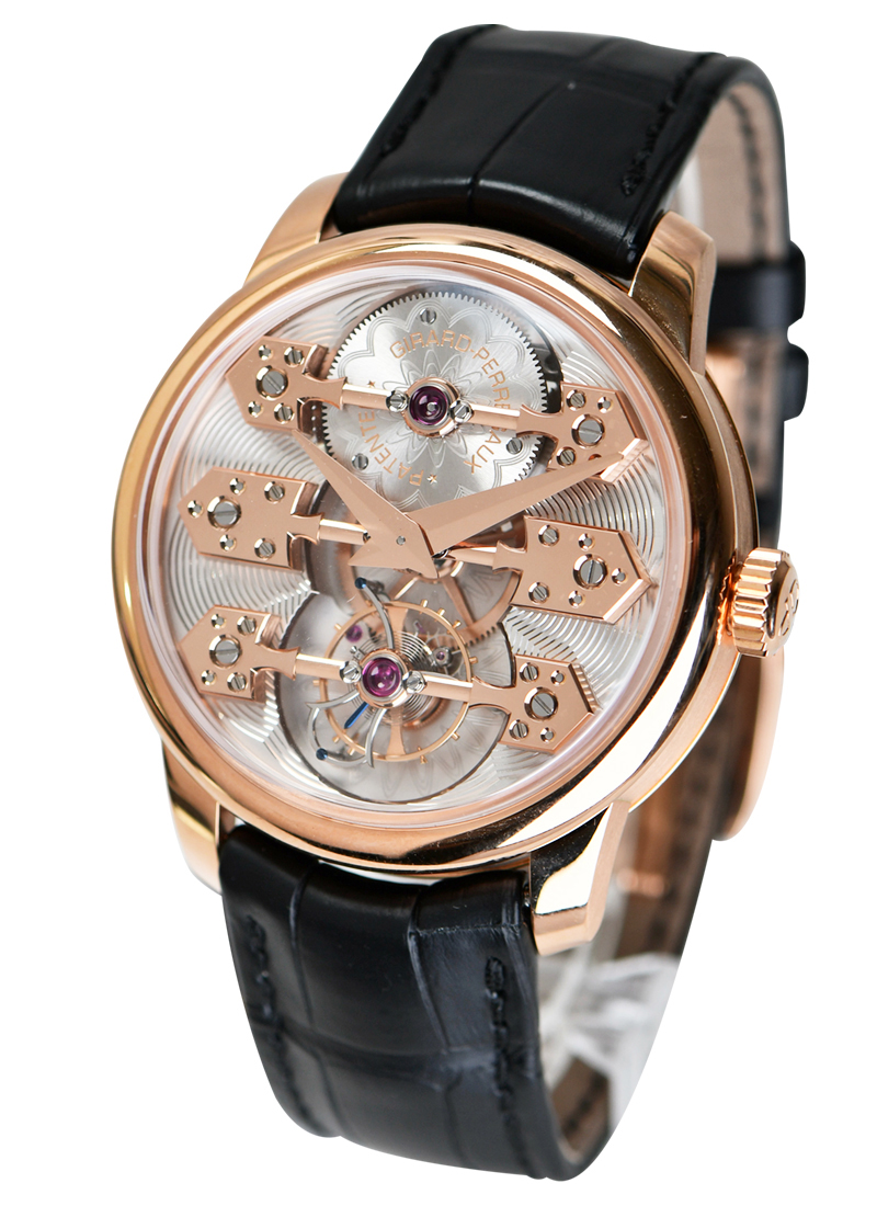 La Esmeralda Tourbillon 44mm in Rose Gold on Black Crocodile Leather Strap with Silver Dial