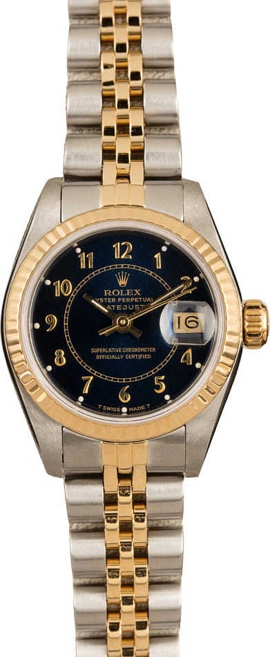Lady's 26mm Datejust in Steel with Yellow Gold Fluted Bezel on Jubilee Bracelet with Black Arabic Dial