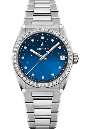 Defy Midnight 36mm Automatic in Steel with Diamond Bezel on Steel Bracelet with Blue Diamond Dial