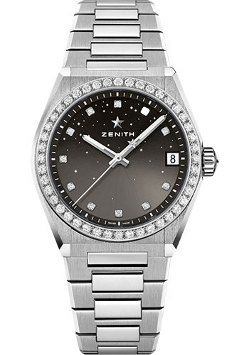 Defy Midnight 36mm Automatic in Steel with Diamond Bezel on Steel Bracelet with Gradient Grey Diamond Dial