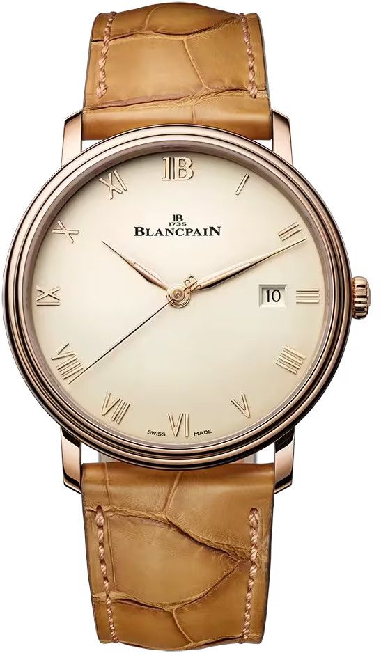Villeret Extraplate 40mm in Rose Gold on Tan Crocodile Leather Strap with Ivory Dial