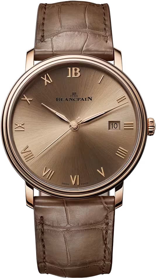 Villeret Extraplate 40mm in Rose Gold on Brown Crocodile Leather Strap with Brown Dial
