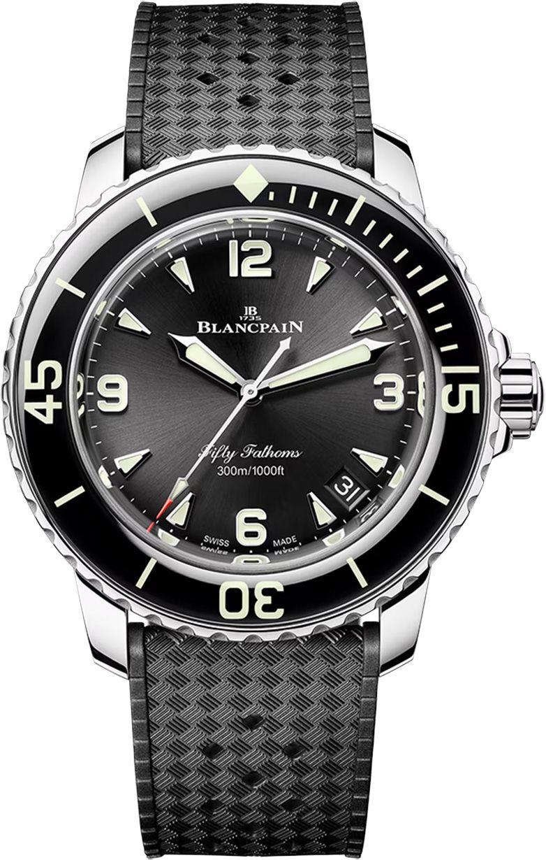 Fifty Fathoms 42.3mm Automatic n Steel with Black Ceramic Bezel on Black Rubber Strap with Black Dial