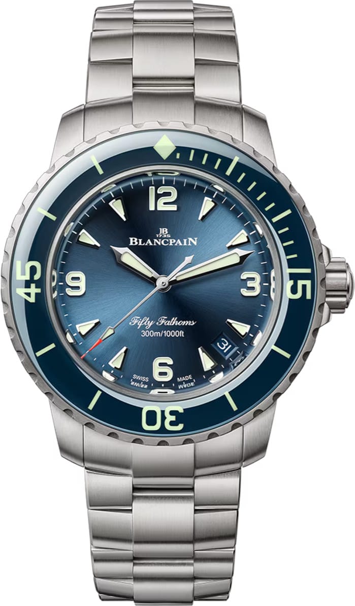 Fifty Fathoms Automatic 38mm in Titanium with Blue Bezel on Titanium Bracelet with Blue Dial