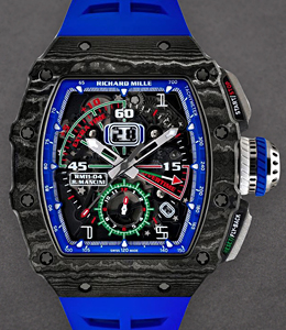 RM 11 03 Flyback Chronograph Roberto Mancini in Carbon TPT on Blue Rubber Strap with Skeleton Dial