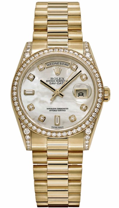 President Day-Date 36mm in Yellow Gold with Diamond Bezel & Lugs on Yellow Gold President Bracelet with MOP Diamond Dial