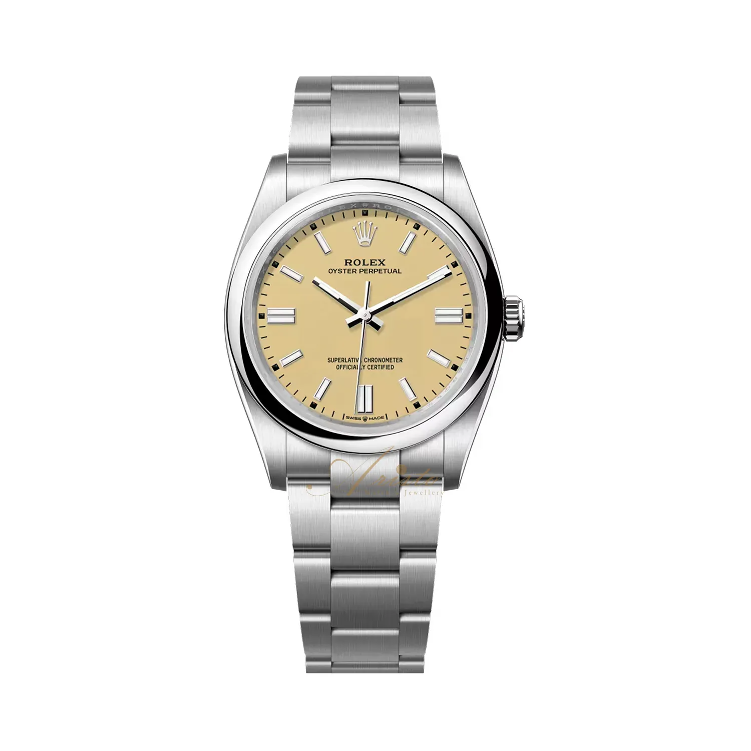 Oyster Perpetual No Date 36mm in Steel with Smooth Bezel on Oyster Bracelet with Beige Dial