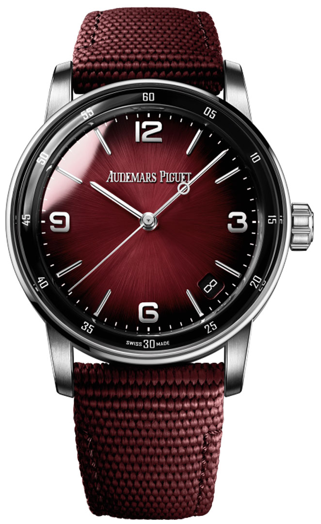 Code 11.59 Automatic in White Gold on Burgundy Crocodile Leather Strap with Burgundy Dial