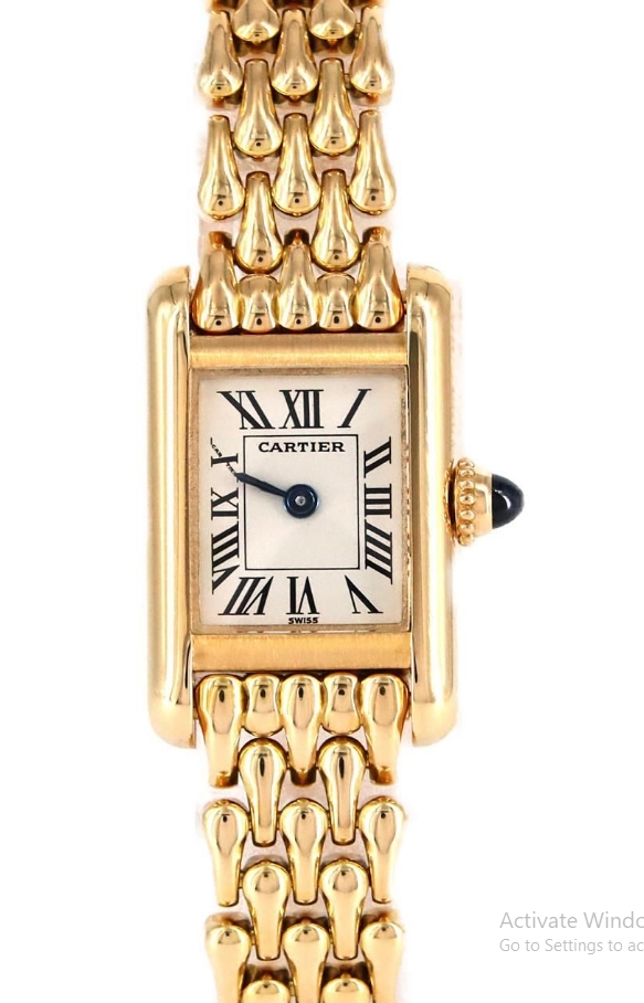 Tank Louis Mini in Yellow Gold on Yellow Gold Bracelet with White Dial