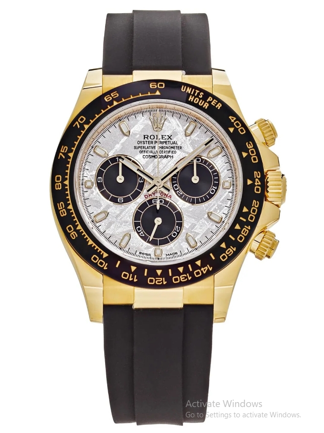 Daytona Cosmograph in Yellow Gold with Black Bezel on Strap with Meteorite Dial