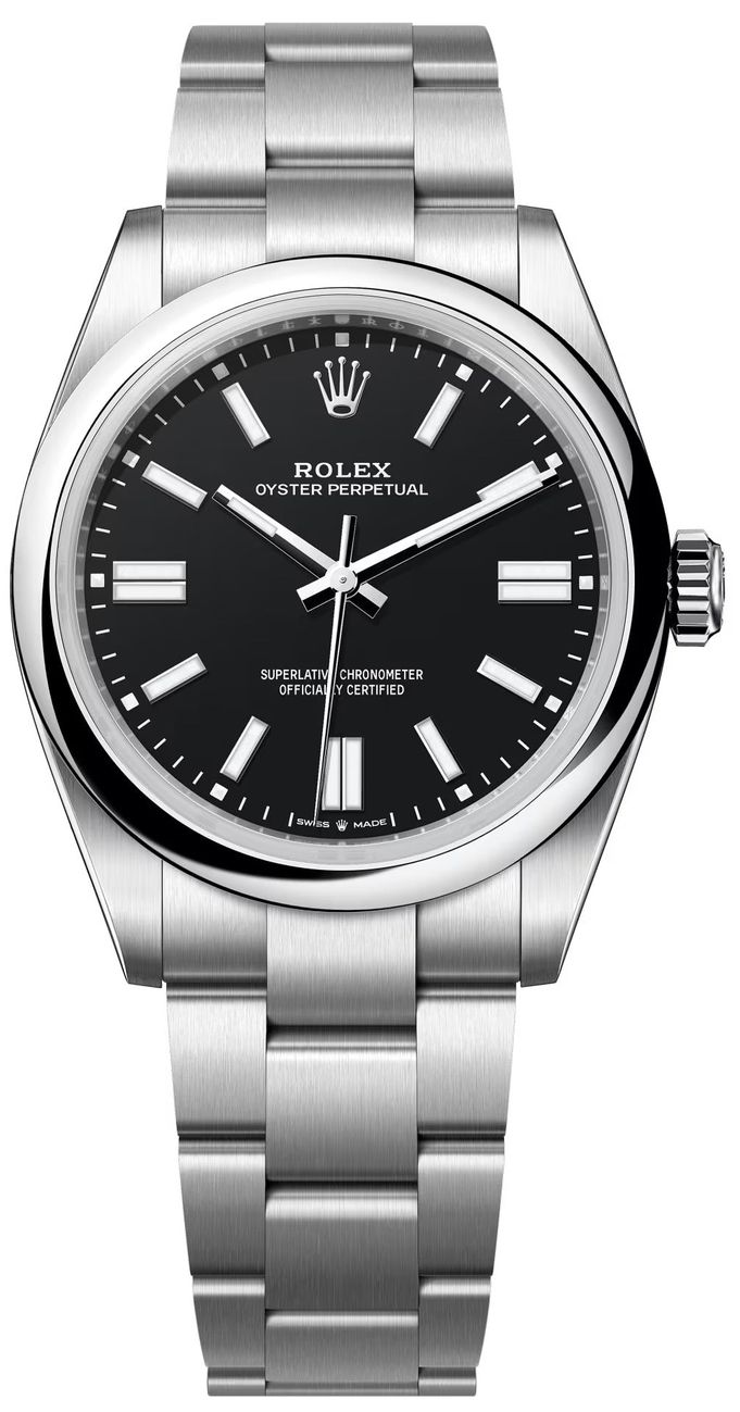 Oyster Perpetual 41mm in Steel with Domed Bezel on Oyster Bracelet with Black Stick Dial