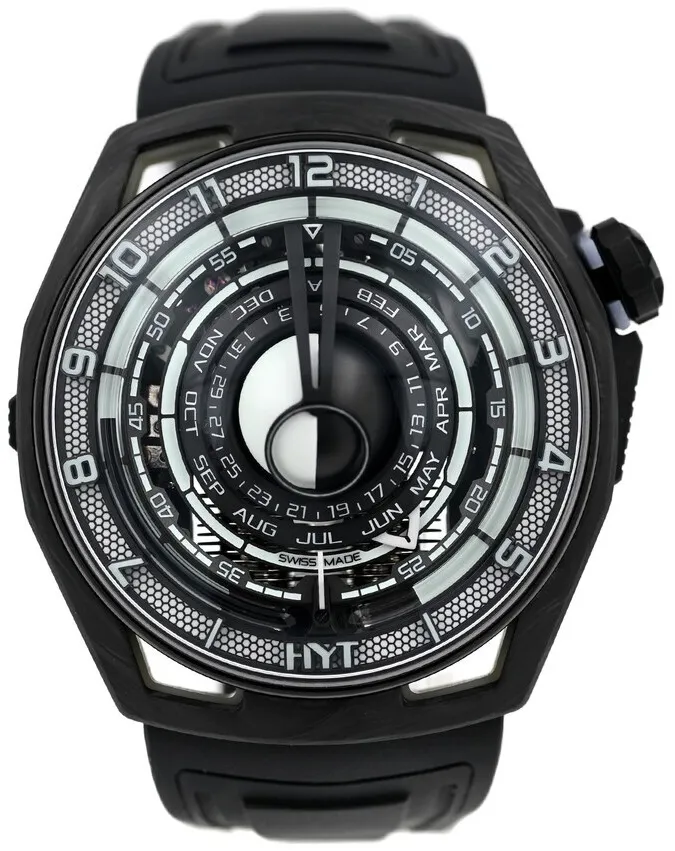 Moon Runner White Neon 48mm in Black Hydro Carbon & Tec Light on Black Rubber Strap with Black & White Dial - L.E 10