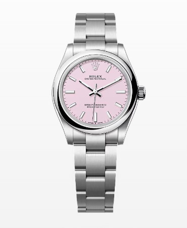 Oyster Perpetual 28mm No Date in Steel with Domed Bezel on Oyster Bracelet with Candy Pink Dial
