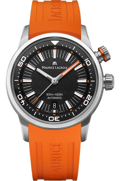 Pontos S Diver 42mm in Steel on Orange Rubber Strap with Black Dial