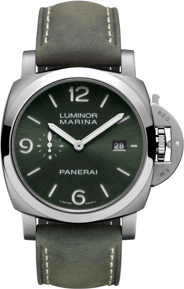 PAM 3325 - Luminor Marina Titanio 44mm in Titanium on Green Leather Strap with Green Dial