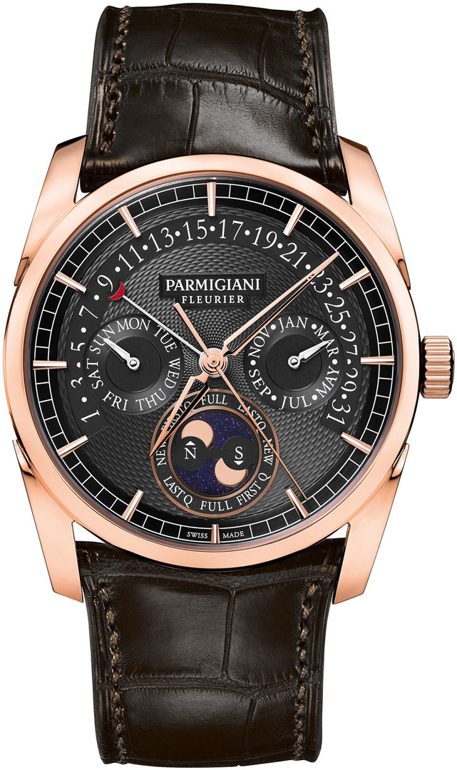 Tonda Annual Calendar 40mm in Rose Gold on Brown Crocodile Leather Strap with Grey Dial