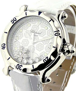 Happy Sport Snowflakes in Steel on White Alligator Leather Strap with White Dial