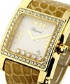  Happy Sport Square with Diamond Bezel XL Yellow Gold with Diamond Case on Strap 