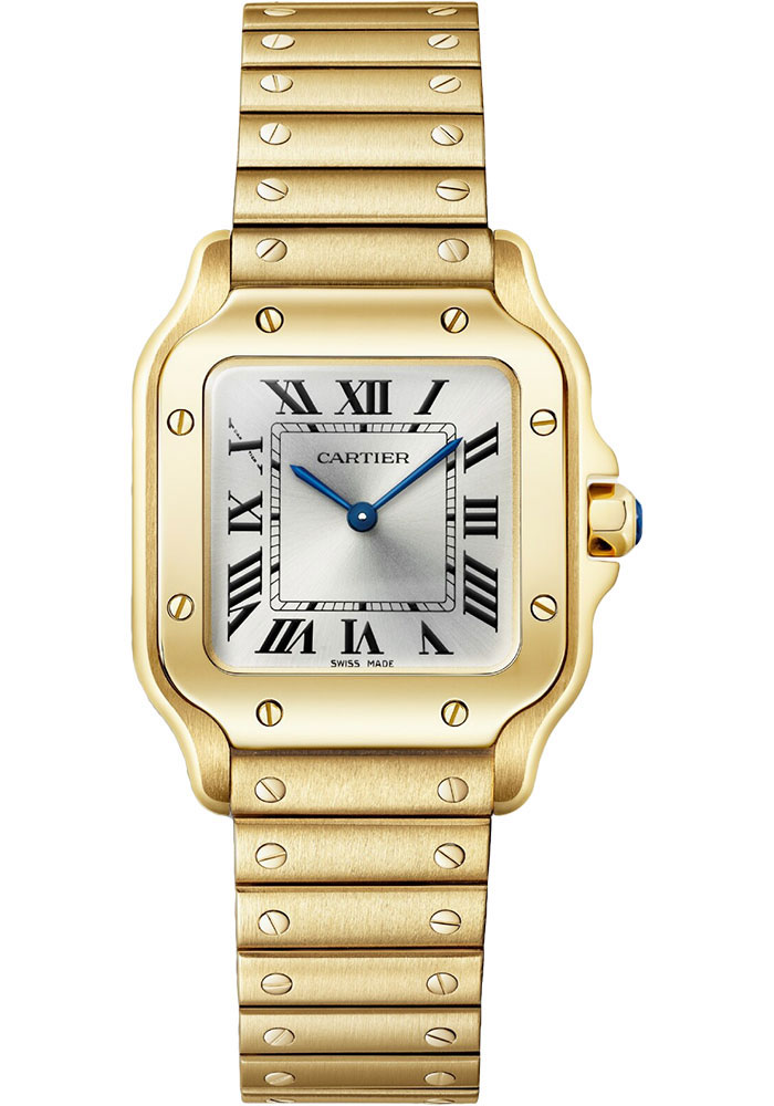 Santos De Cartier in Yellow Gold on Yellow Gold Bracelet with Silver Dial
