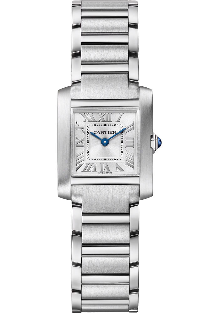 Tank Francaise Quartz in Steel on Steel Bracelet with Silver Dial