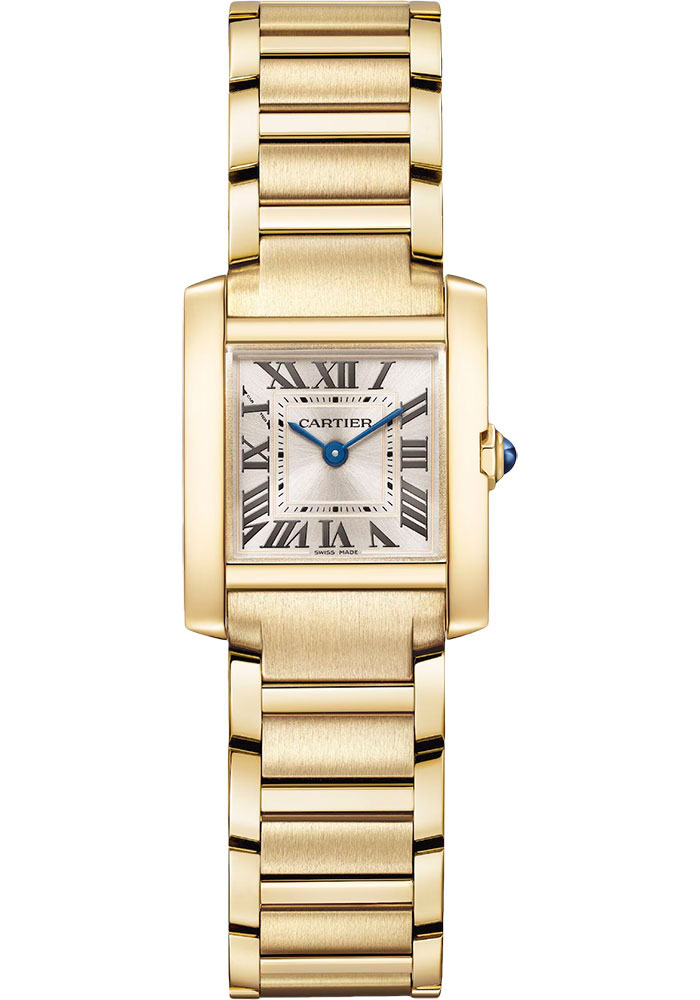 Tank Francaise Quartz in Yellow Gold on Yellow Gold Bracelet with Golden Sunray Dial
