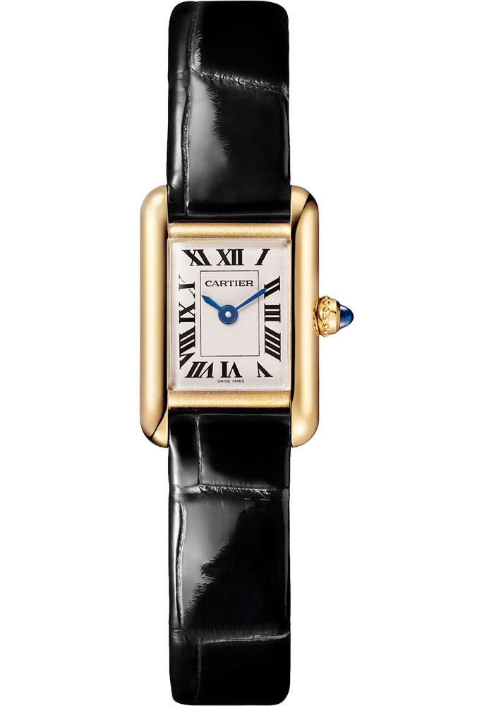 Tank Louis in Yellow Gold on Black Alligator Leather Strap with Silver Dial