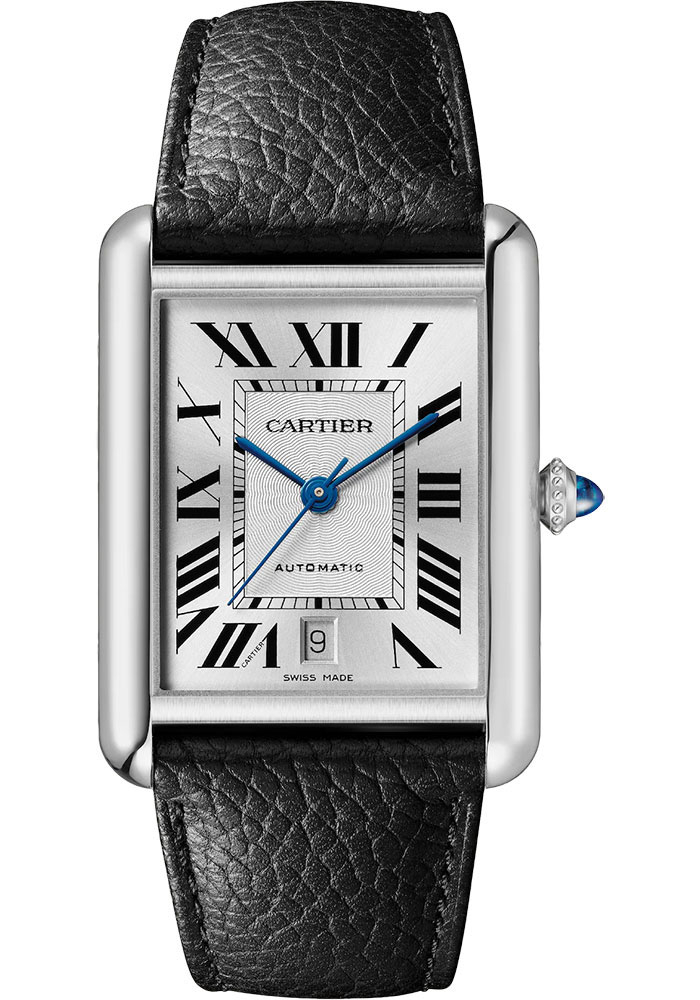 Tank Must de Cartier in Steel on Black Crocodile Leather Strap with Silver Roman Dial