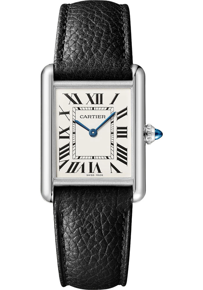 Tank Must de Cartier in Steel on Black Crocodile Leather Strap with Silver Roman Dial