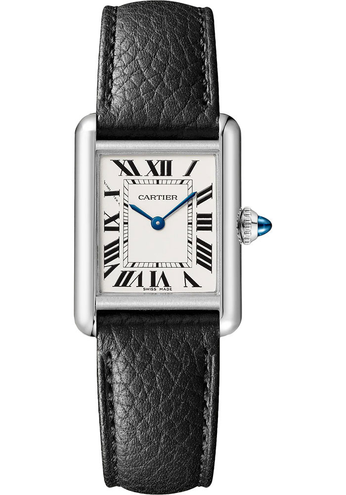 Tank Must de Cartier in Steel on Black Crocodile Leather Strap with Silver Roman Dial