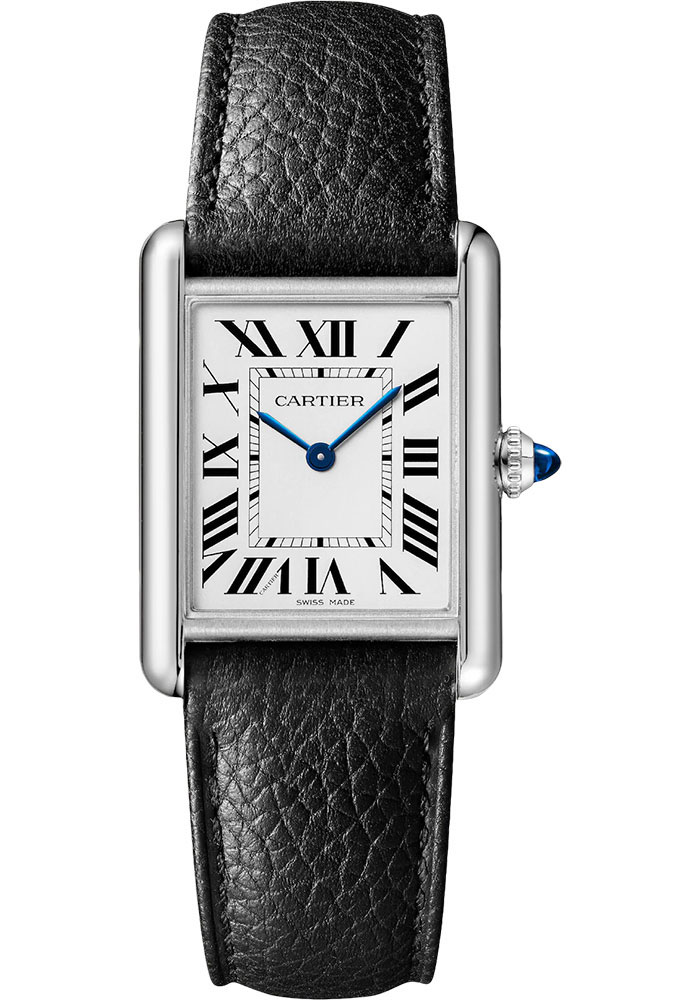 Tank Must de Cartier in Steel on Black Crocodile Leather Strap with Silver Roman Dial
