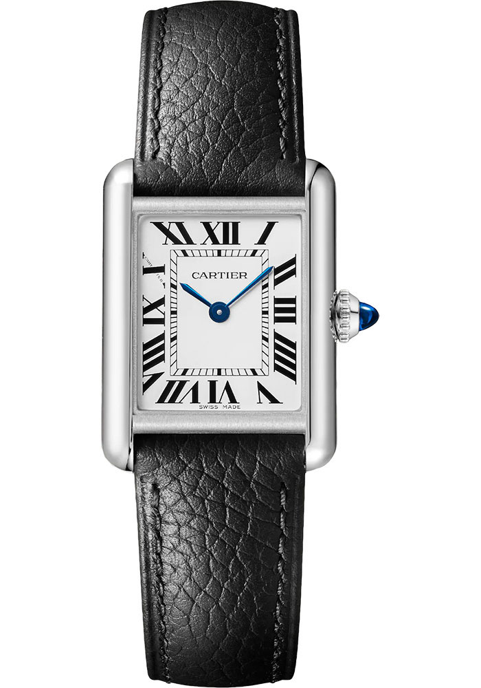 Tank Must de Cartier in Steel on Black Crocodile Leather Strap with Silver Roman Dial