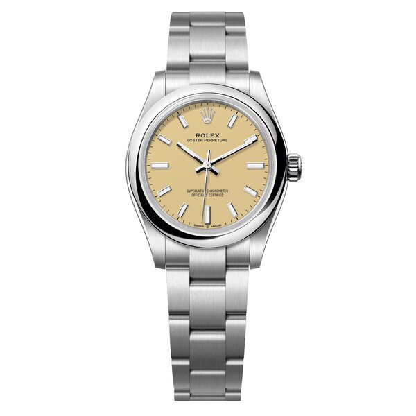Oyster Perpetual No Date 31mm in Steel with Domed Bezel on Oyster Bracelet with Beige Stick Dial