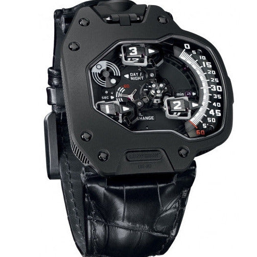 Urwerk -110 in Titanium with AlTiN-treated Steel Bezel on Black Crocodile Leather Strap with Black Dial