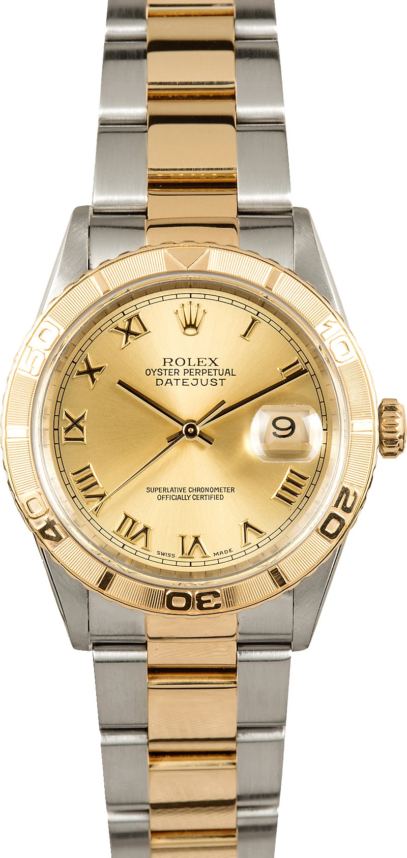 Datejust 36mm in Steel with Yellow Gold Turn-O-Graph Bezel on  Oyster Bracelet with Champagne Roman Dial