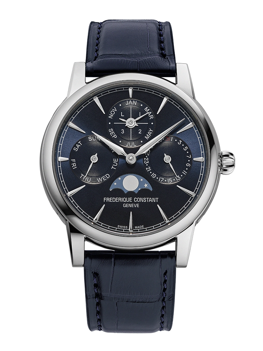 Classic Perpetual Calendar 40mm in Steel on Blue Alligator Leather Strap with Blue Dial