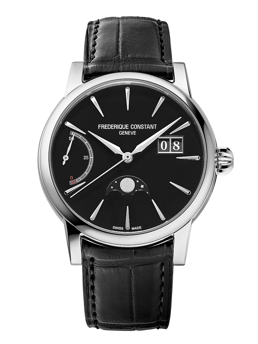 Classic Power Reserve Big Date 40mm in Steel on Black Alligator Leather Strap with Black Dial