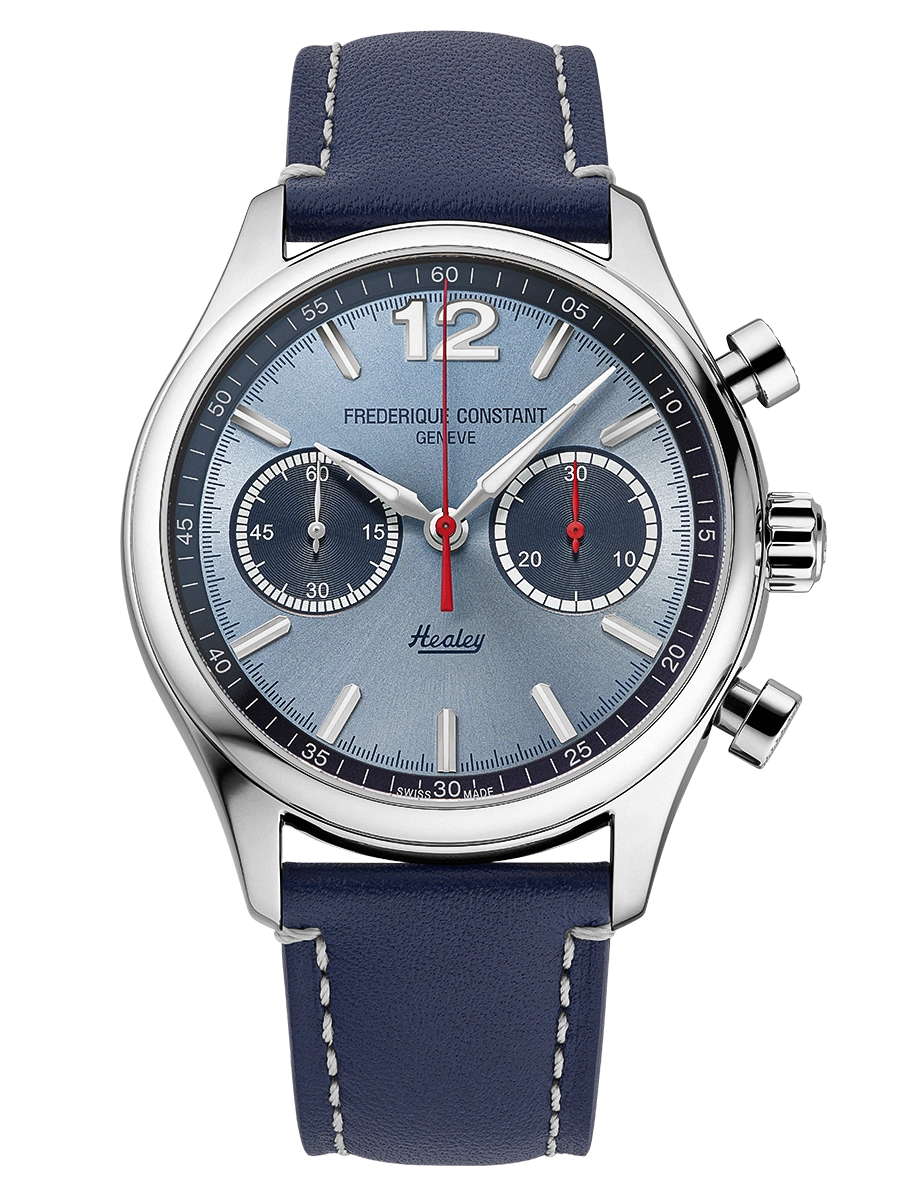 Vintage Rally Healey Chronograph Automatic 42mm in Steel - 1888 pieces on Blue Calfskin Leather Strap with Sky Blue Dial