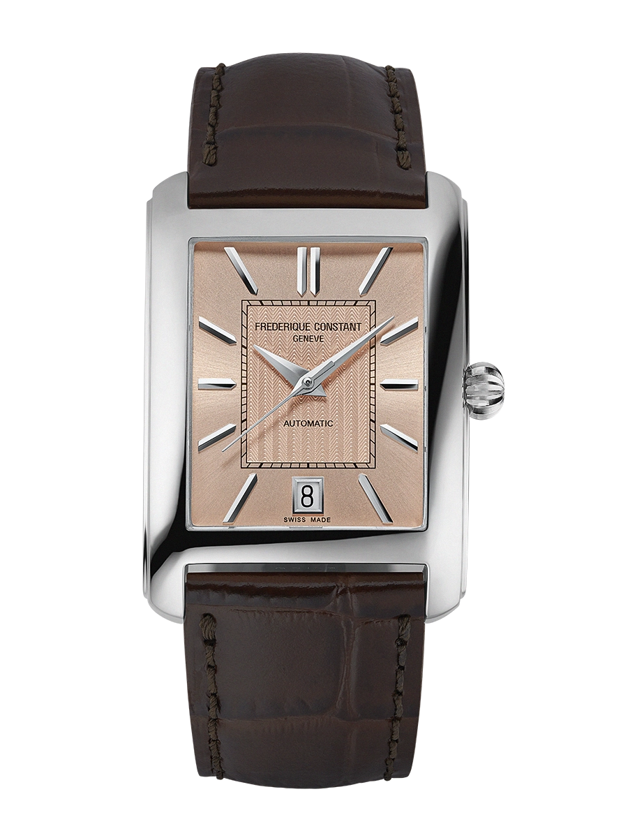 Carree Automatic in Steel on Brown Crocodile Leather Strap with Salmon Dial
