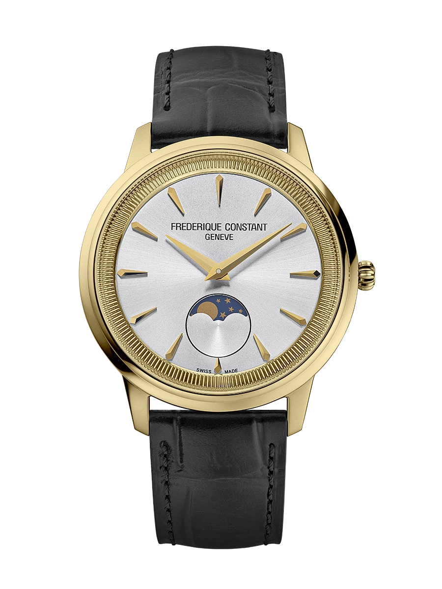 Classic Moneta Moonphase 37mm in Steel on Brown Alligator Leather Strap with Silver Dial